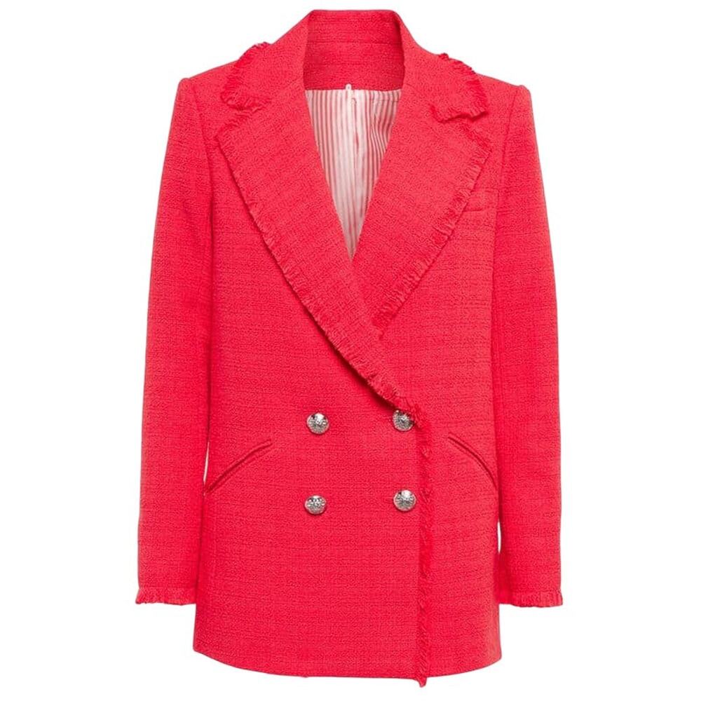 Veronica Beard Nayeli Double-Breasted Tweed Blazer - M - Watermelon